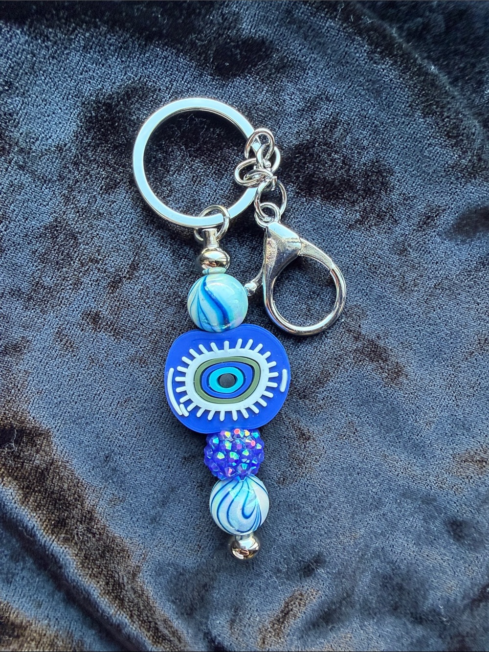 Blue Evil Eye Beaded Key & Card Holder Charm